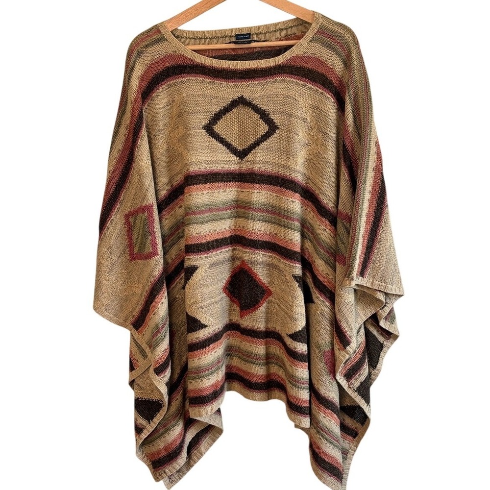 Ralph Lauren Hand Knit Southwestern Poncho Neutrals Earth Tones Desert Aunt - Picture 1 of 9